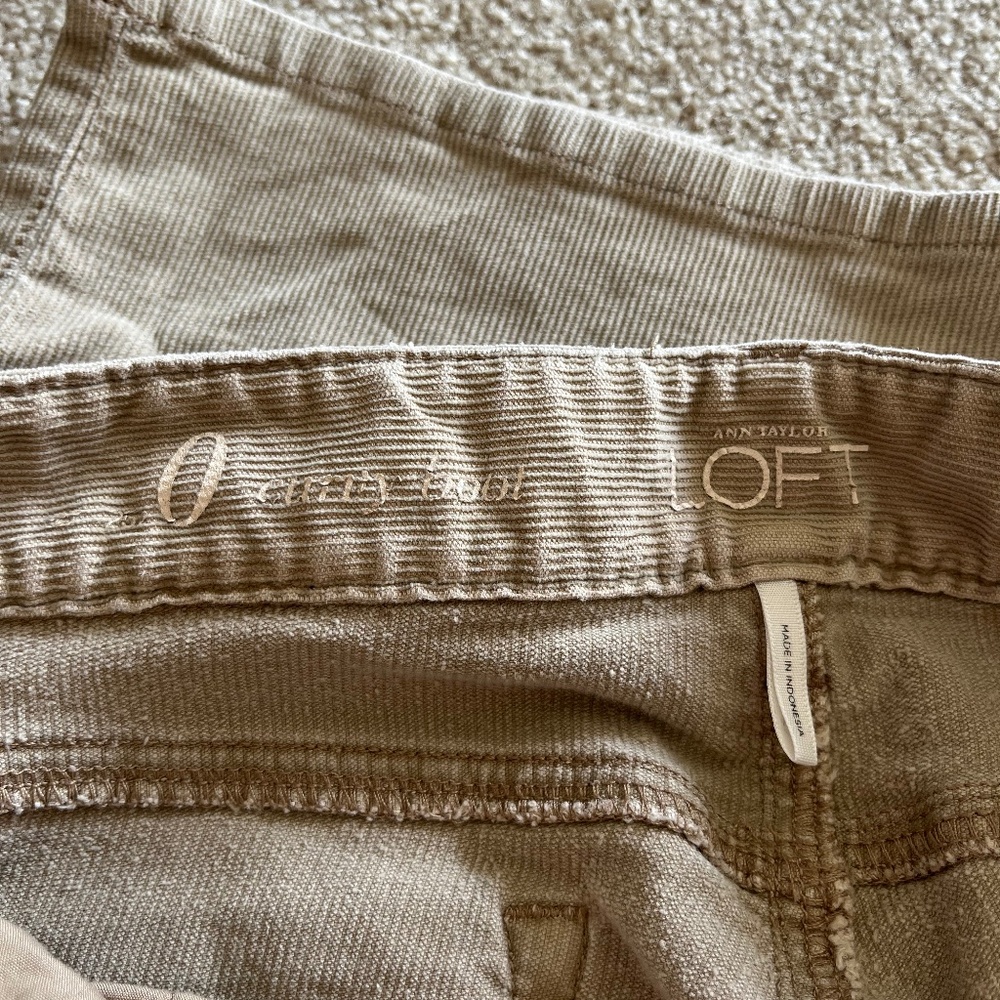 khaki corduroy low rise loft pants